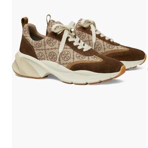 Tory Burch Hazel T Monogram Good Luck Trainer with suede: Size 7.5